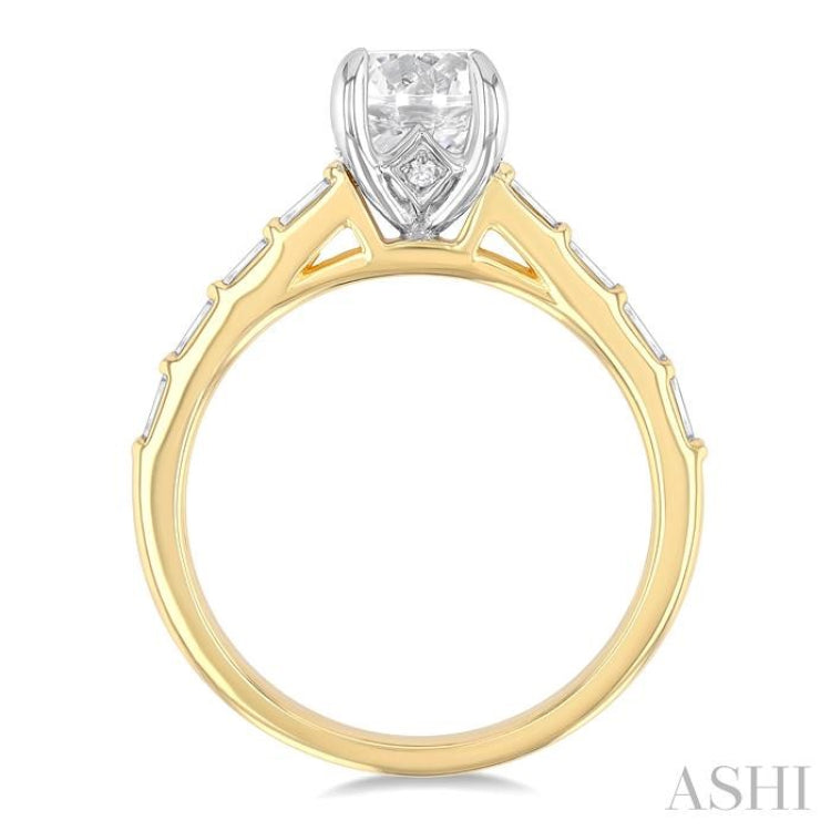 1/4 Ctw Baguette and Round Cut Diamond Semi-Mount Engagement Ring in 14K Yellow and White Gold