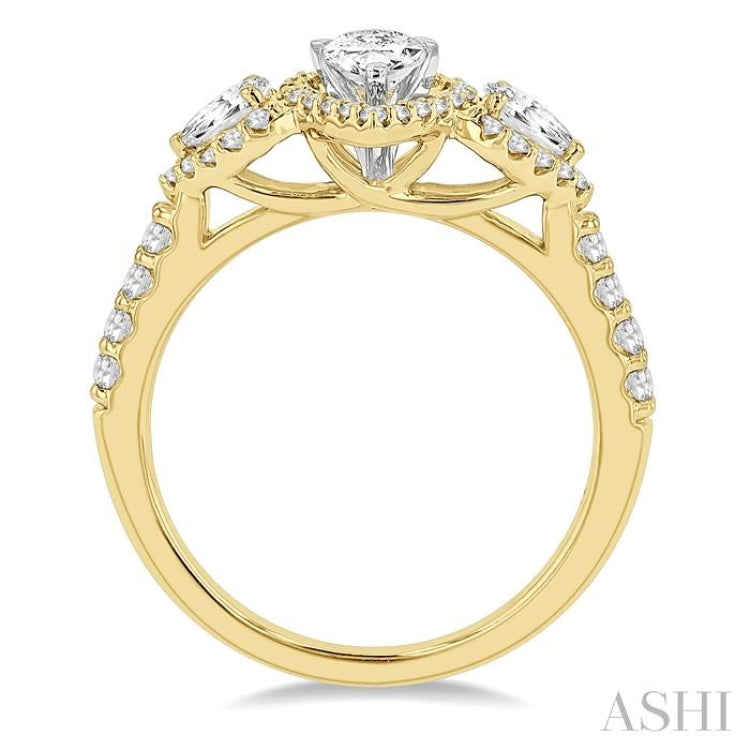 5/8 Ctw Pear Shape Past, Present & Future Round Cut Diamond Semi-Mount Engagement Ring in 14K Yellow and White Gold