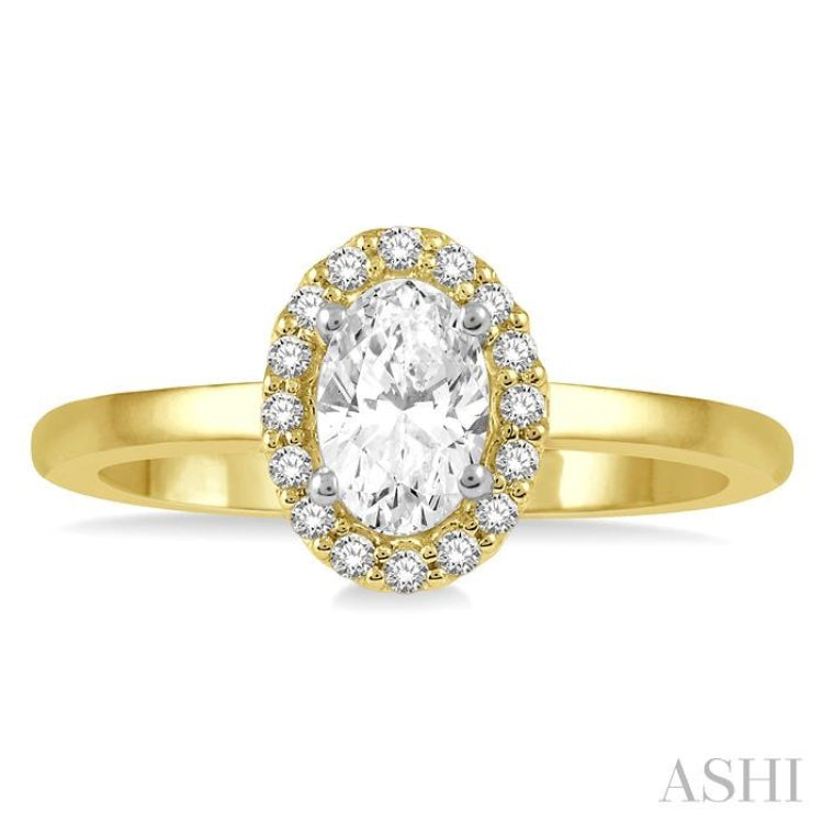1/10 ctw Oval Shape Round Cut Diamond Semi-Mount Engagement Ring in 14K Yellow and White Gold