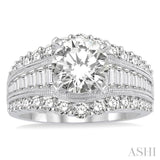 1 1/2 Ctw Baguette and Round Cut Diamond Round Shape Semi-Mount Engagement Ring in 14K White Gold