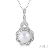 6.5x6.5 MM Cultured Pearl and 1/20 Ctw Single Cut Diamond Pendant in Sterling Silver with Chain