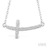 1/50 Ctw Round Cut Diamond Cross Pendant with Chain in Sterling Silver