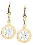 Genuine 14k Yellow and White Gold Evening Evening-Tide Compass Rose Earrings