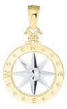 Genuine 14k White and Yellow Gold Evening Tide Collection Small Compass Rose Pendant Necklace
