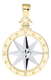 Genuine 14k White and Yellow Gold Evening Tide Collection Large Compass Rose Pendant Necklace