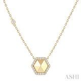 1/4 ctw Petite Hexagon Round Cut Diamond Halo Fashion Necklace in 14K Yellow Gold