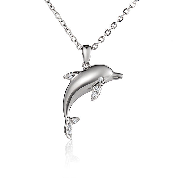 Life @Sea Genuine Sterling Silver & Cubic Zirconia Dolphin Pendant Necklace