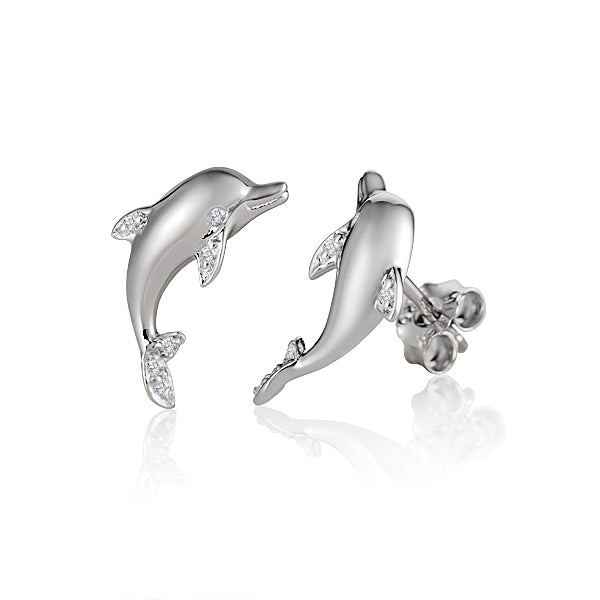 Life@Sea Genuine Sterling Silver & Cubic Zirconia Dolphin Stud Earrings