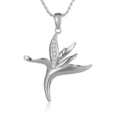 Life@Sea Genuine Sterling Silver Birds of Paradise Flower Pendant Necklace with Cubic Zirconia Accents