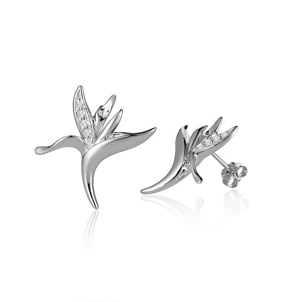 Life@Sea Genuine Sterling Silver Birds of Paradise Flower Dangle Earrings with Cubic Zirconia Accents