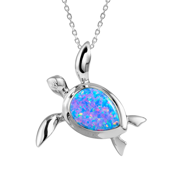 Life@Sea Genuine Sterling Silver & Synthetic Opal Sea Turtle Pendant Necklace