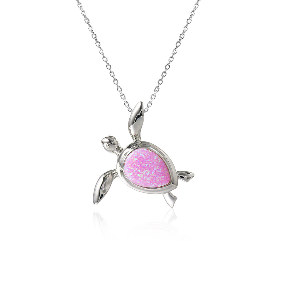 Life@Sea Genuine Sterling Silver & Synthetic Opal Sea Turtle Pendant Necklace