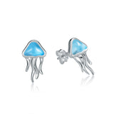 Life@Sea Genuine Sterling Silver & Larimar/Abalone/Synthetic Opal Jellyfish Stud Earrings