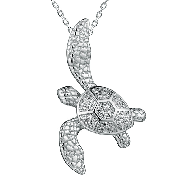 Life@Sea Genuine Sterling Silver & Cubic Zirconia Pave Shell Sea Turtle Pendant Necklace