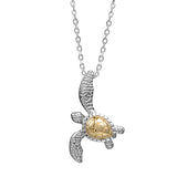 Life@Sea Genuine Sterling Silver & 14k Yellow Gold Sea Turtle Pendant Necklace