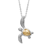 Life@Sea Genuine Sterling Silver & 14k Yellow Gold Sea Turtle Pendant Necklace