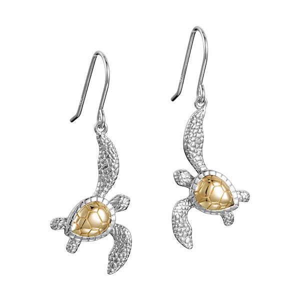 Life@Sea Genuine Sterling Silver & 14k Yellow Gold Sea Turtle Earrings