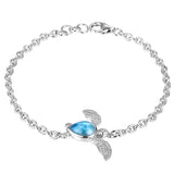 Life@Sea Genuine Sterling Silver and Synthetic Opal/Larimar Sea Turtle Bracelet
