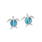 Life@Sea Genuine Sterling Silver & Synthetic Opal/Larimar Flat Sea Turtle Stud Earrings
