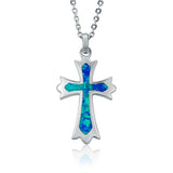 Life@Sea Genuine Sterling Silver Cross Pendant Necklace with Synthetic Opal/Abalone/Mother of Pearl Inlay