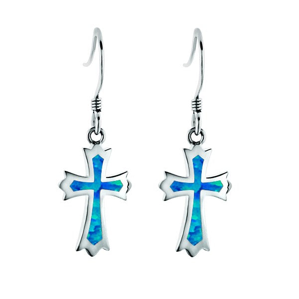Life@Sea Genuine Sterling Silver Cross Dangle Earrings with Synthetic Opal/Abalone/Mother of Pearl Inlay