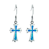 Life@Sea Genuine Sterling Silver Cross Dangle Earrings with Synthetic Opal/Abalone/Mother of Pearl Inlay