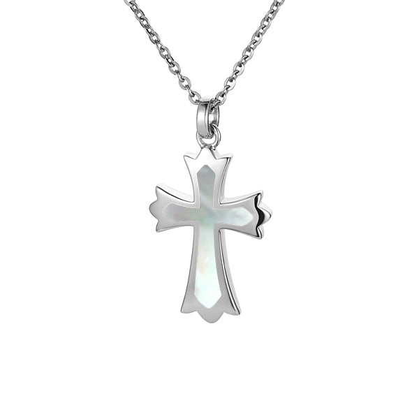 Life@Sea Genuine Sterling Silver Cross Pendant Necklace with Synthetic Opal/Abalone/Mother of Pearl Inlay