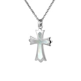 Life@Sea Genuine Sterling Silver Cross Pendant Necklace with Synthetic Opal/Abalone/Mother of Pearl Inlay