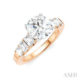 1 Ctw Round Shape Emerald and Round Cut Diamond Semi-Mount Engagement Ring in 14K Rose and White Gold