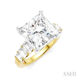 1 1/4 Ctw Princess Shape Emerald and Round Cut Diamond Semi-Mount Engagement Ring in 14K Yellow and White Gold