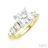 1 Ctw Princess Shape Oval and Round Cut Diamond Semi-Mount Engagement Ring in 14K Yellow and White Gold