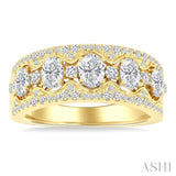 1 1/5 Ctw 5-Stone Oval and Round Cut Diamond Wide Fashion Band in 14K Yellow Gold