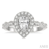 1/3 Ctw Pear Shape Carved Shank Round Cut Diamond Semi-Mount Engagement Ring in 14K White Gold