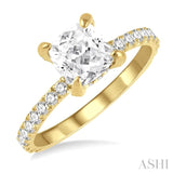 1/2 Ctw Cushion Shape Round Cut Diamond Semi-Mount Engagement Ring in 14K Yellow Gold