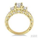 1 1/6 Ctw Tri Stone Semi-Mount Diamond Engagement Ring in 14K Yellow Gold