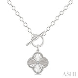 1/10 Ctw Clover Fluted Toggle Round Cut Diamond Fashion Necklace in Sterling Silver