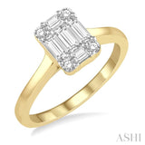 1/2 ctw Baguette and Round Cut Fusion Diamond Engagement Ring in 14K Yellow and White Gold