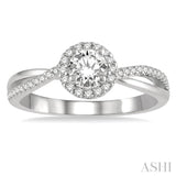 1/2 Ctw Criss Cross Shank Round Cut Diamond Ladies Engagement Ring with 1/4 Ct Round Cut Center Stone in 14K White Gold
