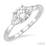 3/4 Ctw Round and Triangle Cut Diamond Ladies Engagement Ring with 1/2 Ct Round Cut Center Stone in 14K White Gold