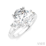 1/2 Ctw Tri-Mount Past, Present and Future Oval Shape Center Round Cut Diamond Semi-Mount Engagement Ring in 14K White Gold
