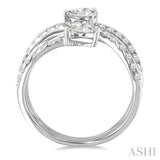 1 Ctw East West Pear and Round Cut Diamond Split Open-End Fashion Ring in 14K White Gold