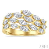 1 1/2 Ctw Split Open-End Triple Row Marquise Cut Diamond Fashion Ring in 14K Yellow Gold