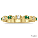 1.35 MM Round Cut Green Emerald and 1/10 Ctw Round Cut Diamond Precious Half Eternity Wedding Band in 14K Yellow Gold