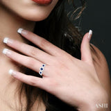 3.8 MM & 3 MM Sapphire and 5/8 Ctw Round Cut Diamond Precious Lovebright Past, Present and Future Ring in 14K White Gold