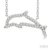 1/10 Ctw Sea Life Petite Dolphin Round Cut Diamond Fashion Pendant With Chain in 10K White Gold