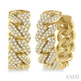 3/4 ctw Round Cut Diamond Cuban Link Hoop Earring in 14K Yellow Gold