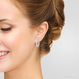 4 1/5 Ctw Circular Link Lovebright In-Out Round Cut Diamond Hoop Earrings in 14K White Gold