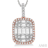 1 Ctw Baguette & Round Cut Fusion Diamond Pendant With Chain in 14K White and Rose Gold
