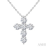 1 Ctw Round Cut Diamond Christian Cross 6-Stone Fashion Pendant With Chain in 14K White Gold