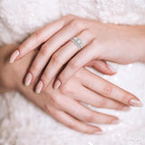 1 1/4 Ctw Diamond Wedding Set With 1 Ct Triple Cushion Shape Past, Present & Future Engagement Ring and 1/4 Ct Curved Wedding Band in 14K White Gold